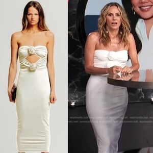 New Torn by Ronny Kobo Selena Strapless Cutout Rosette Bodycon Ivory Midi Dress